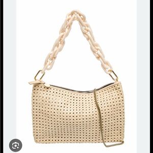 Clare V Cream Rattan Woven Flat Clutch w/Tabs